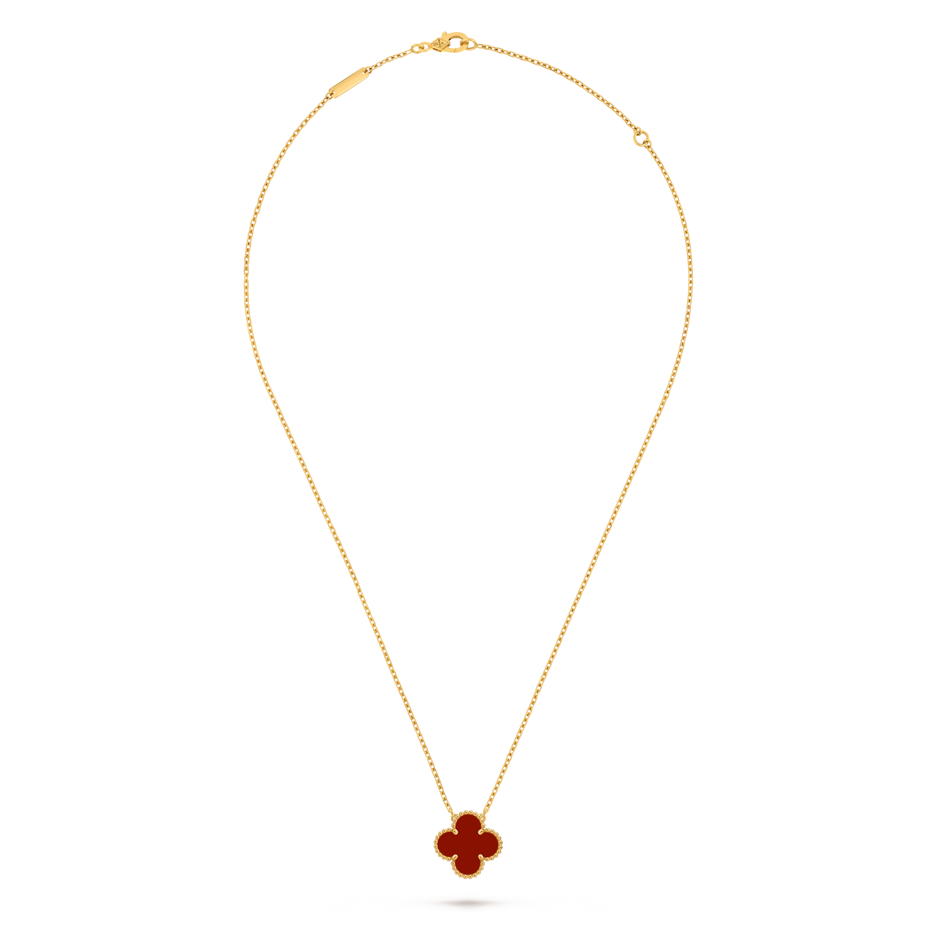 Van Cleef & Arpels Vintage Alhambra 1 Motif 18K Yellow Gold Carnelian Necklace